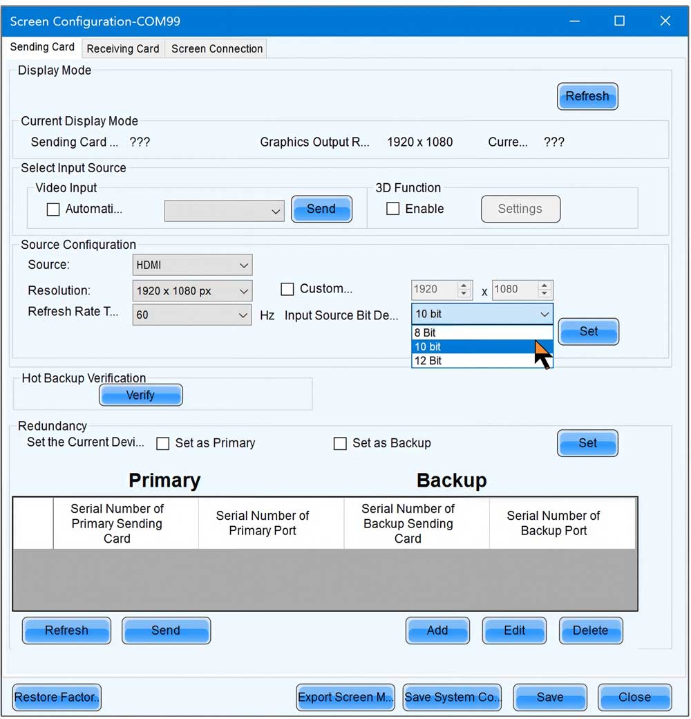 novastar mctrl660 - Setting input source bit depth