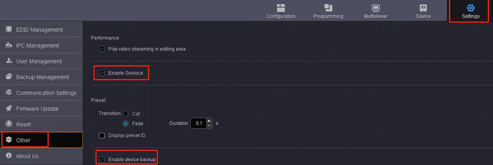 NovaStar H5 Backup -Enable Device Backup Page