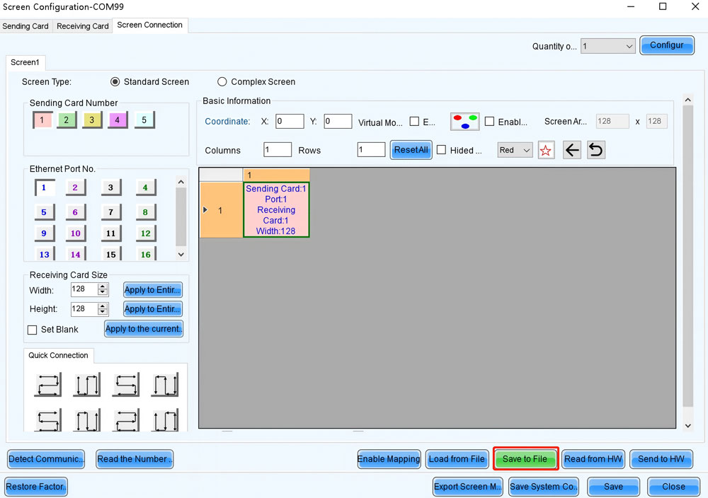 NovaStar H5 Backup -NovaLCT Screen Connection Page