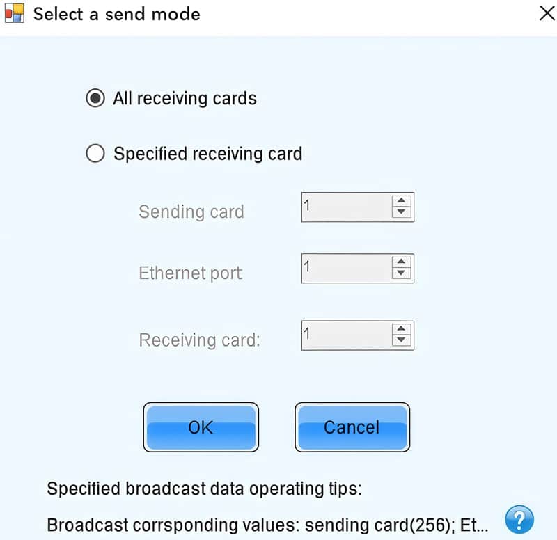Update NovaStar Receiving Card Firmware - Selecting send mode