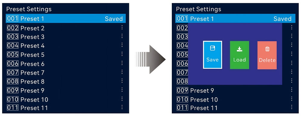 VX2000 PRO preset setting