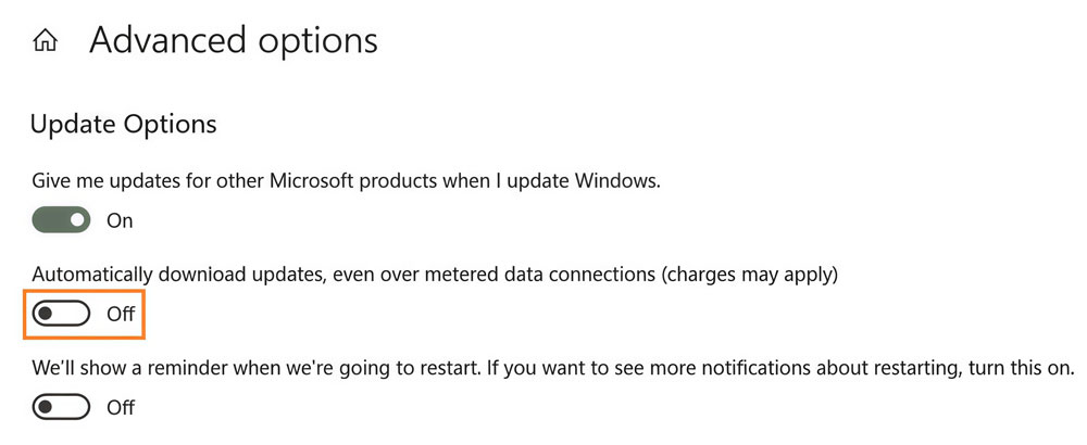 Windows automatic update setting