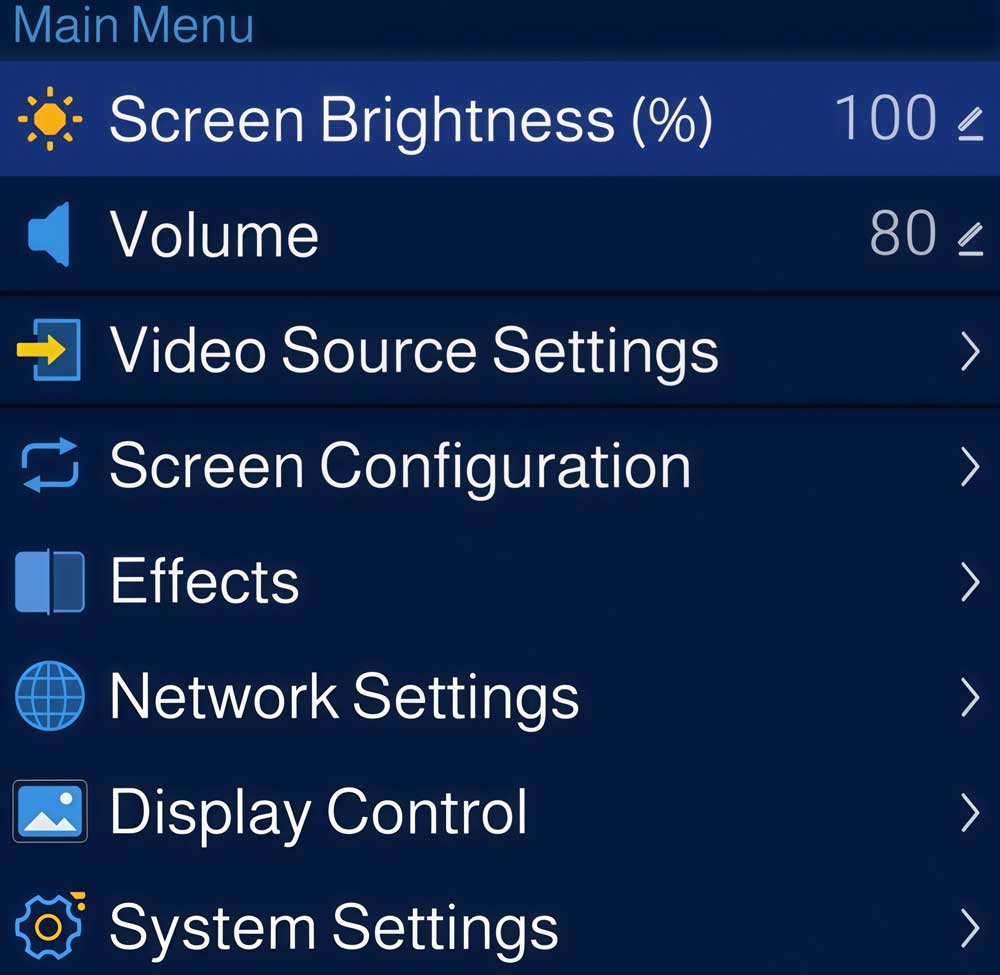 NovaStar TU4K Pro Main menu