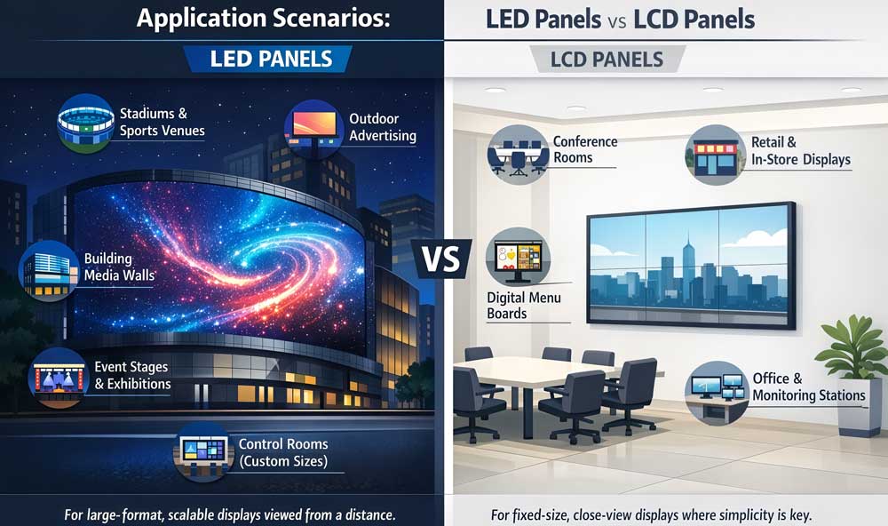compare lcd and led display applications