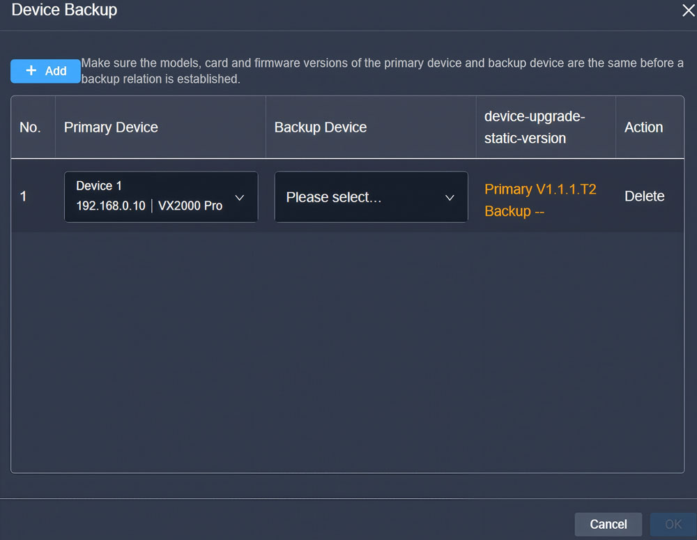 novastar unico - Add backup relations