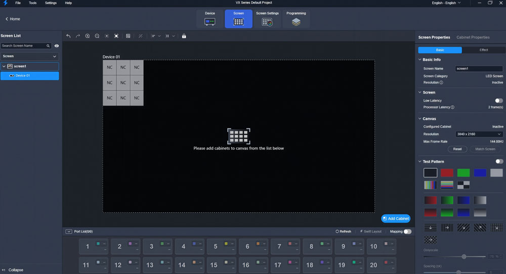 novastar unico - Add empty cabinets