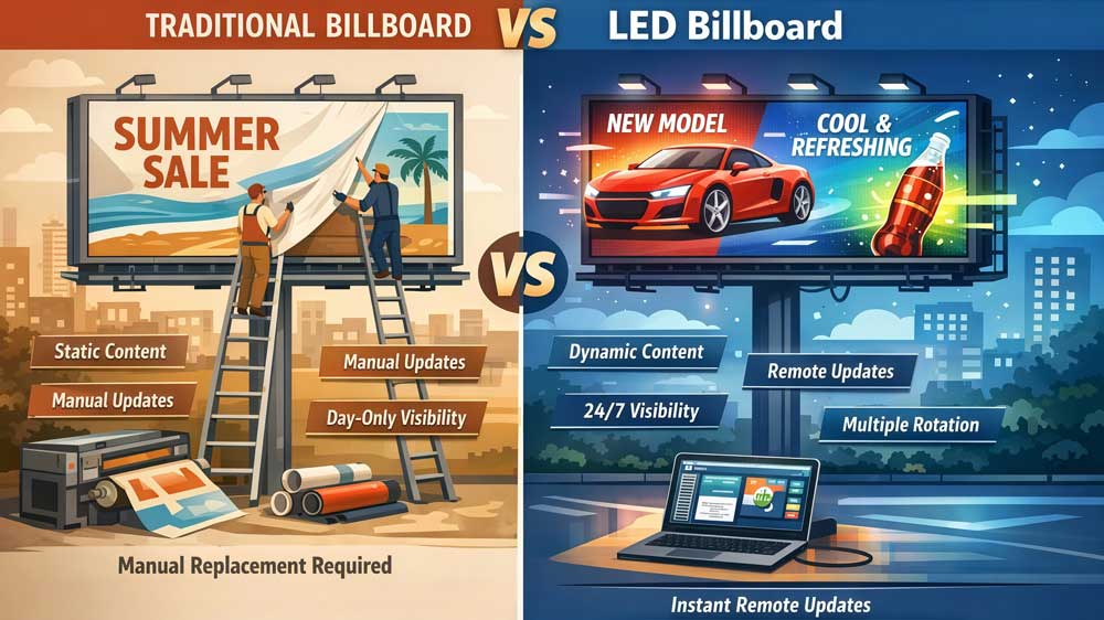 led advertising billboard vs traditional billboard