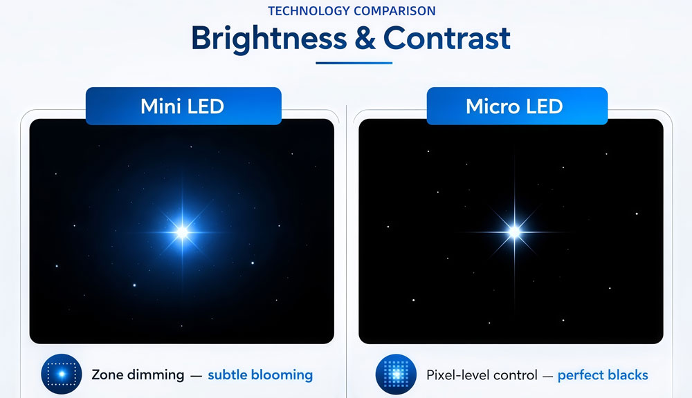 micro led vs mini led - brightness